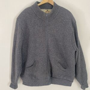 Vtg Winona Knits Full Zip Cardigan Grey Wool Sherpa Lined Grampa-core Sweater 2X